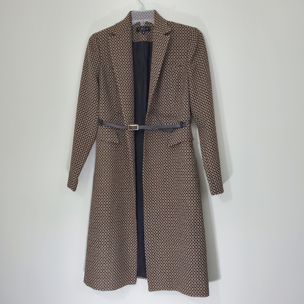 Trio New York Brown on Tan  Buttonless Jacket Coat, Size 4